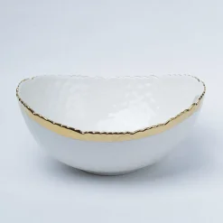 Antique Off White Ceramic Round Serving Dish ( Both Side Handle ) - 21 x 17 x 9CM