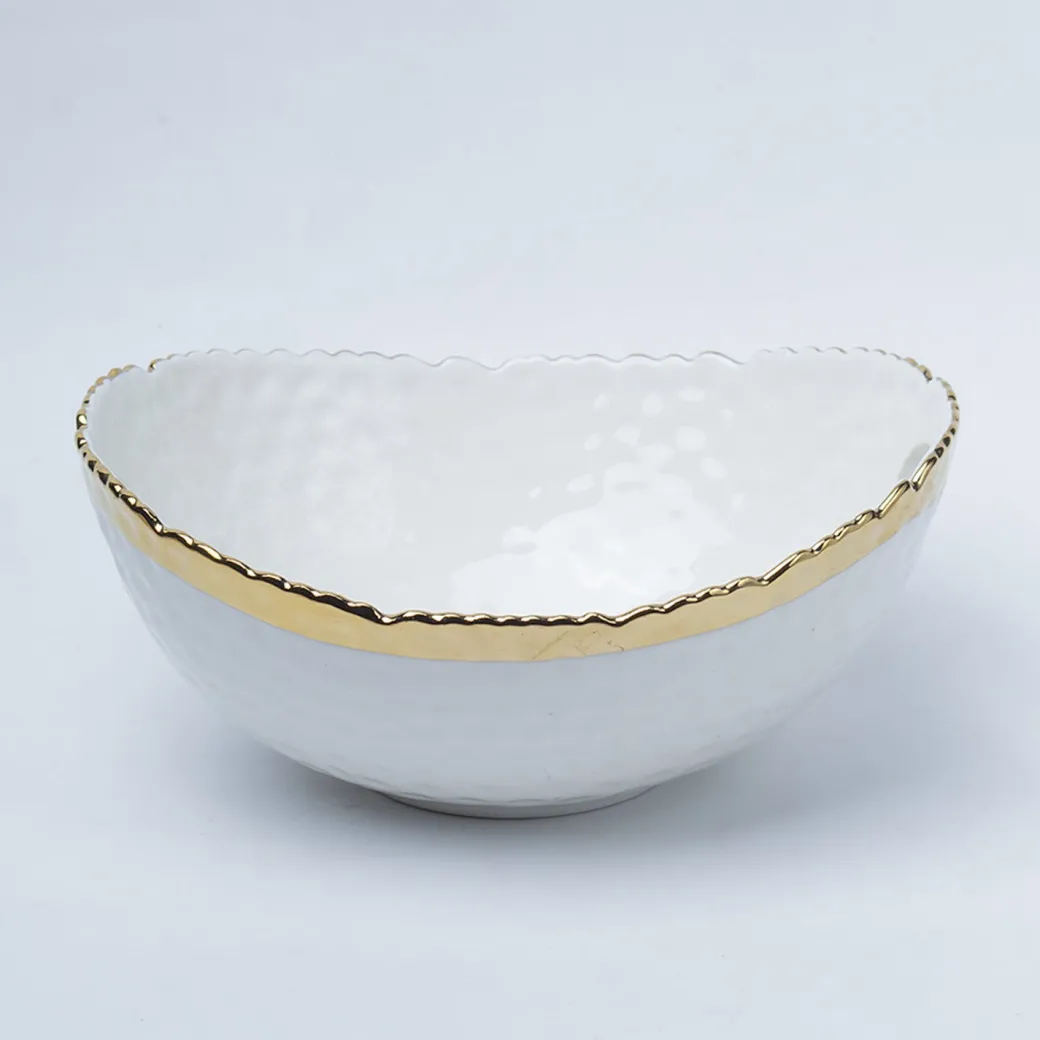 Antique Off White Ceramic Round Serving Dish ( Both Side Handle ) - 21 x 17 x 9CM