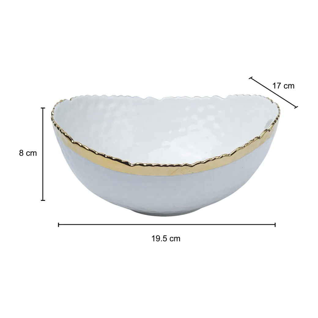 Antique Off White Ceramic Round Serving Dish ( Both Side Handle ) - 21 x 17 x 9CM