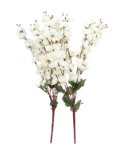 Artificial Flower Plant, Cherry Blossom, Polyester, White, Set of 2