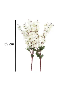 Artificial Flower Plant, Cherry Blossom, Polyester, White, Set of 2