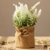 Artificial Flower Plant with Sack Bag, Green, Jute & Plastic