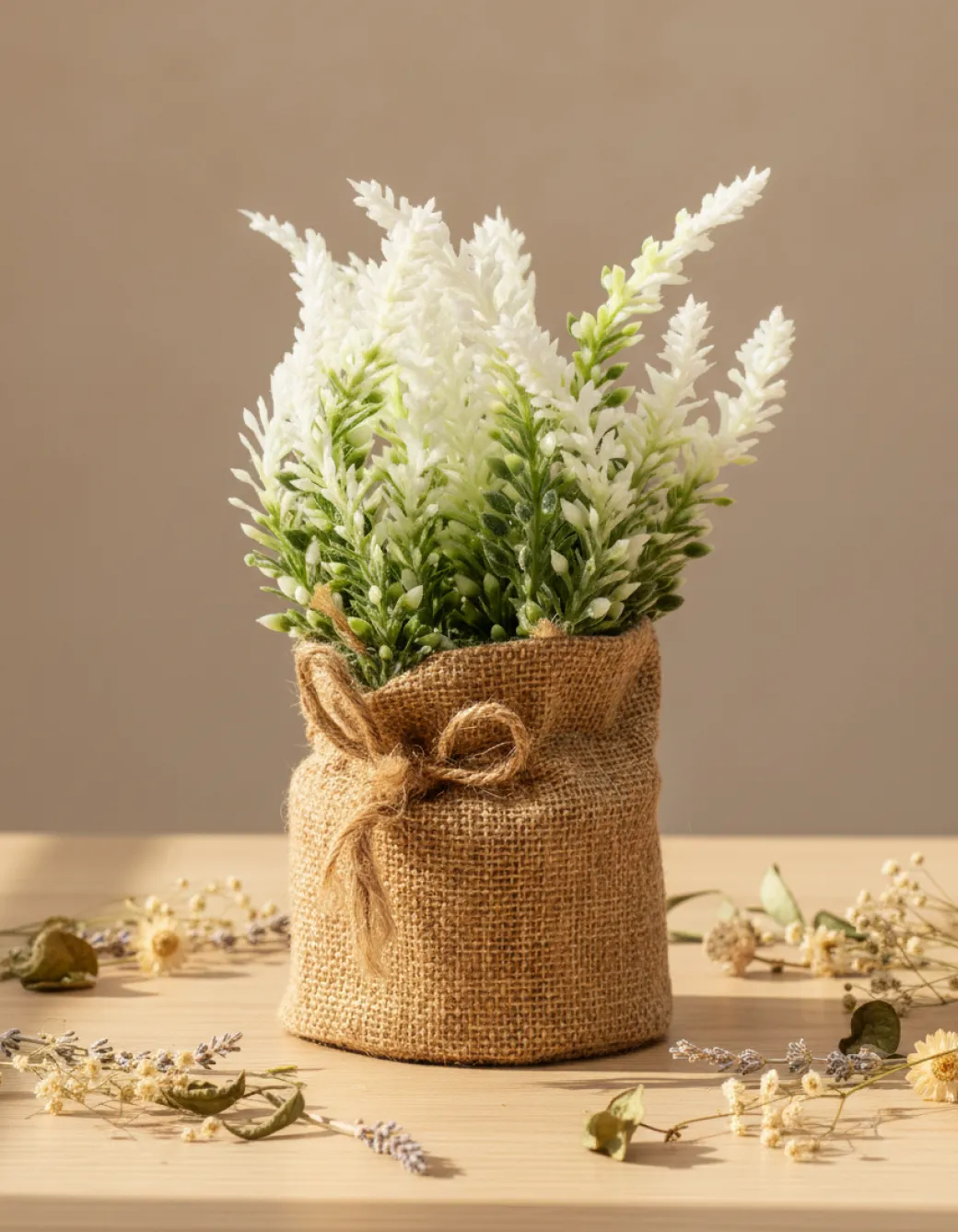 Artificial Flower Plant with Sack Bag, Green, Jute & Plastic