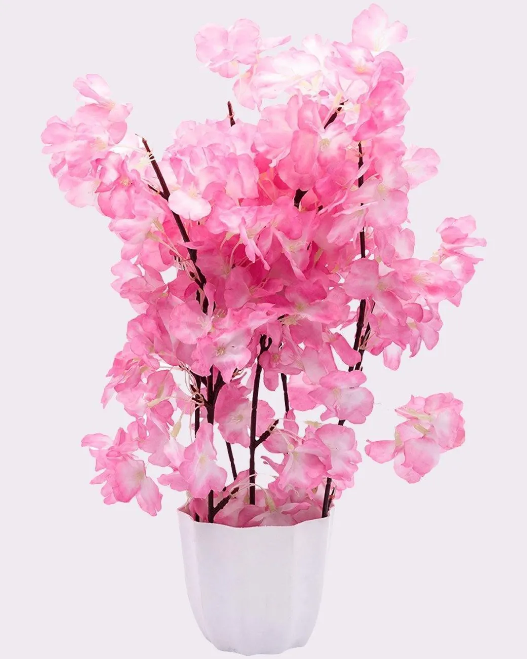 Artificial Flower Plant with White Pot, Blossom Flower, Pink, Plastic Plant