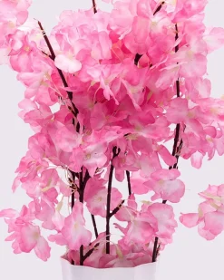 Artificial Flower Plant with White Pot, Blossom Flower, Pink, Plastic Plant
