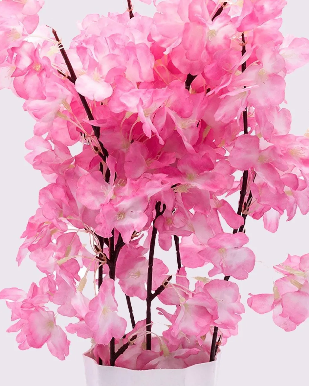 Artificial Flower Plant with White Pot, Blossom Flower, Pink, Plastic Plant