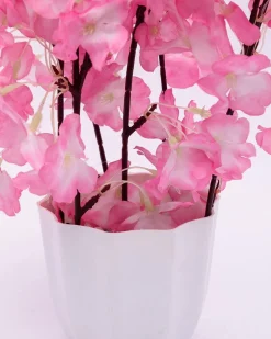 Artificial Flower Plant with White Pot, Blossom Flower, Pink, Plastic Plant