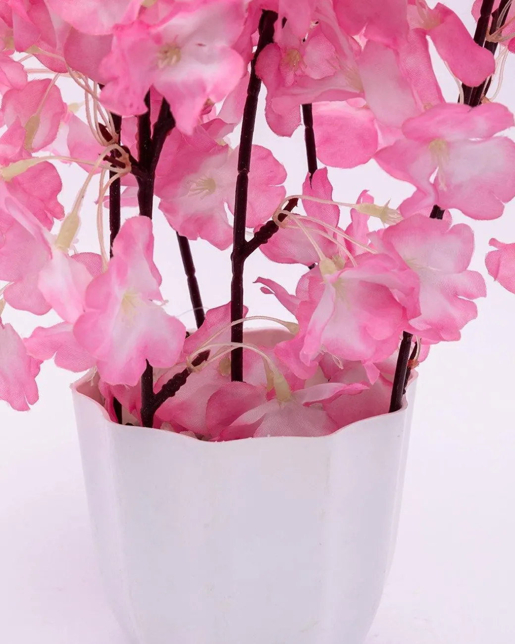 Artificial Flower Plant with White Pot, Blossom Flower, Pink, Plastic Plant
