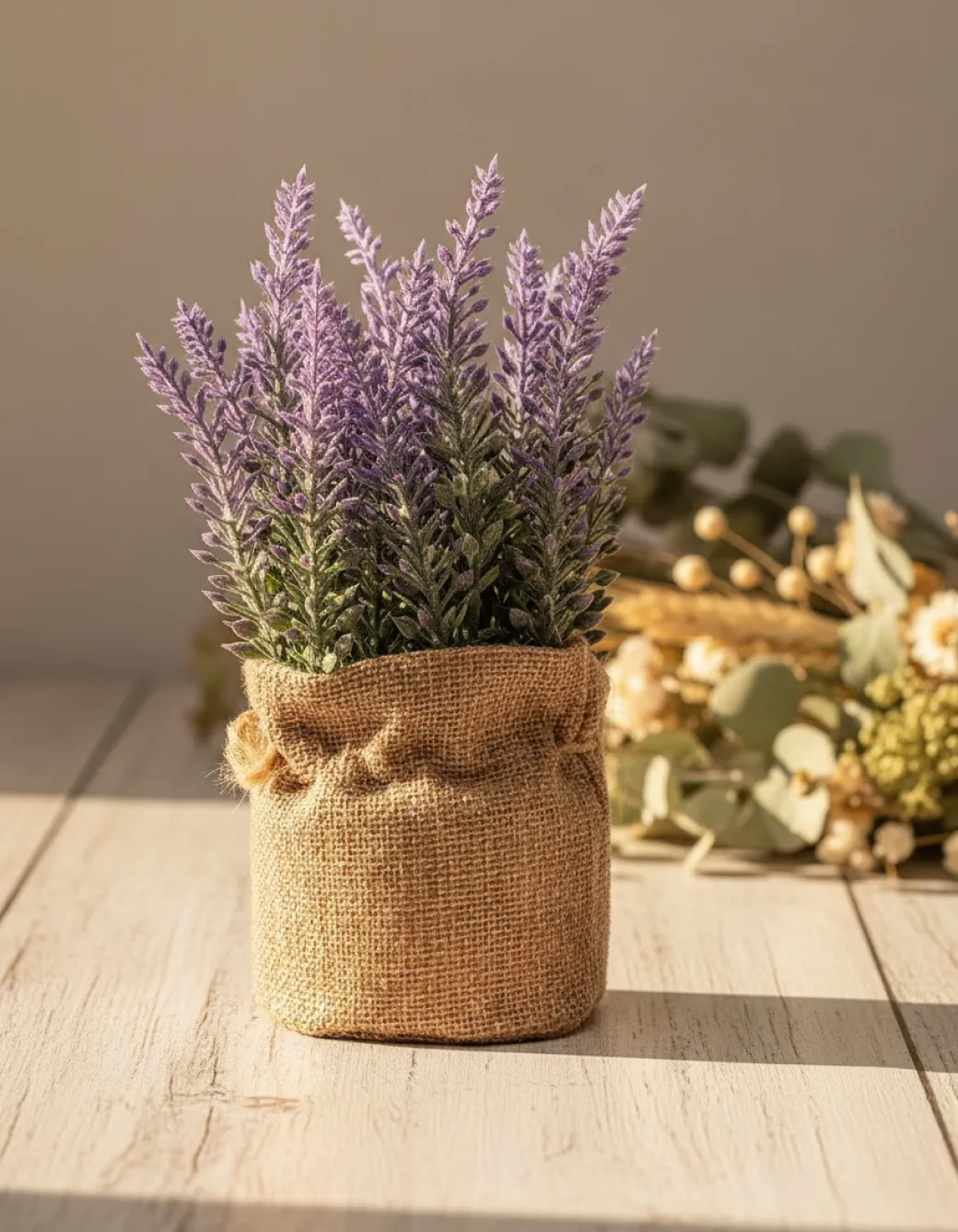 Artificial Flower Plant with Sack Bag, Purple, Jute & Plastic