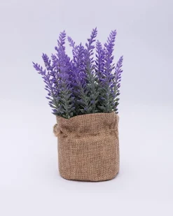Artificial Flower Plant with Sack Bag, Purple, Jute & Plastic