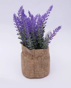 Artificial Flower Plant with Sack Bag, Purple, Jute & Plastic
