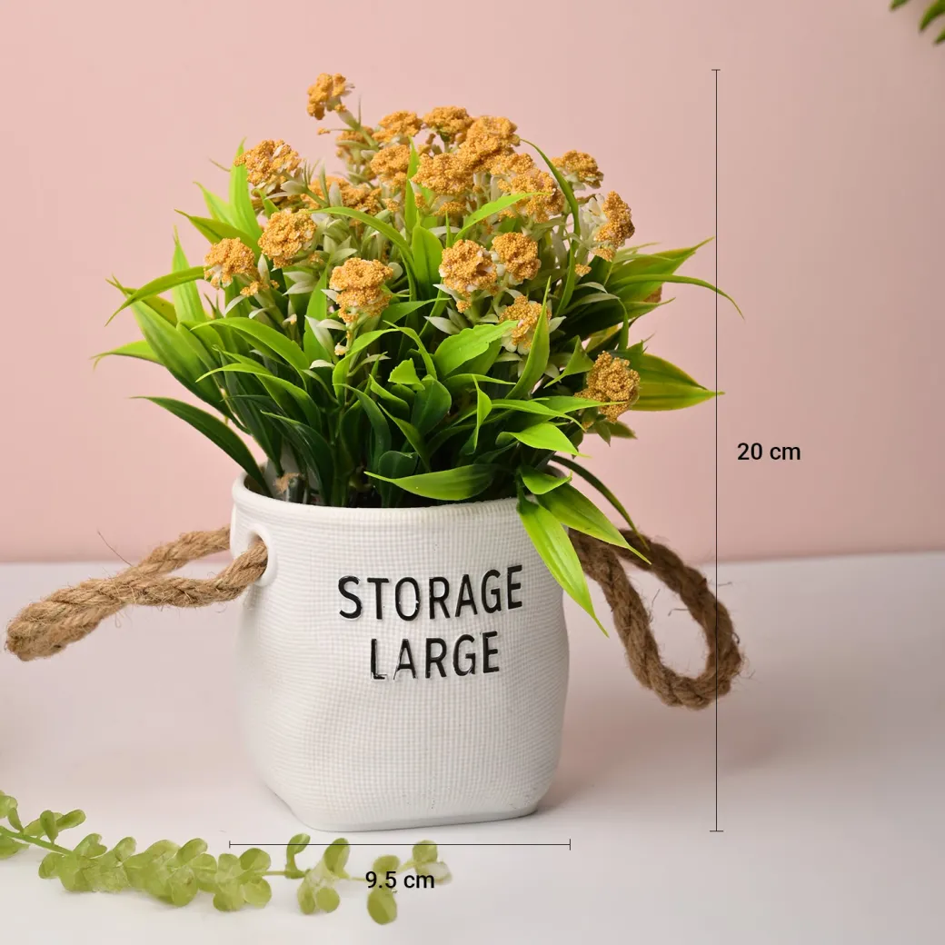 Artificial Flower With Pot – Green & White