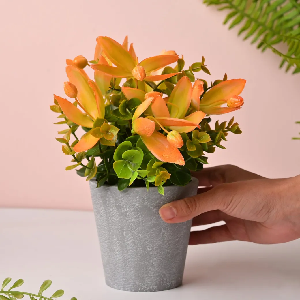 Artificial Flower With Pot – Green & Orange