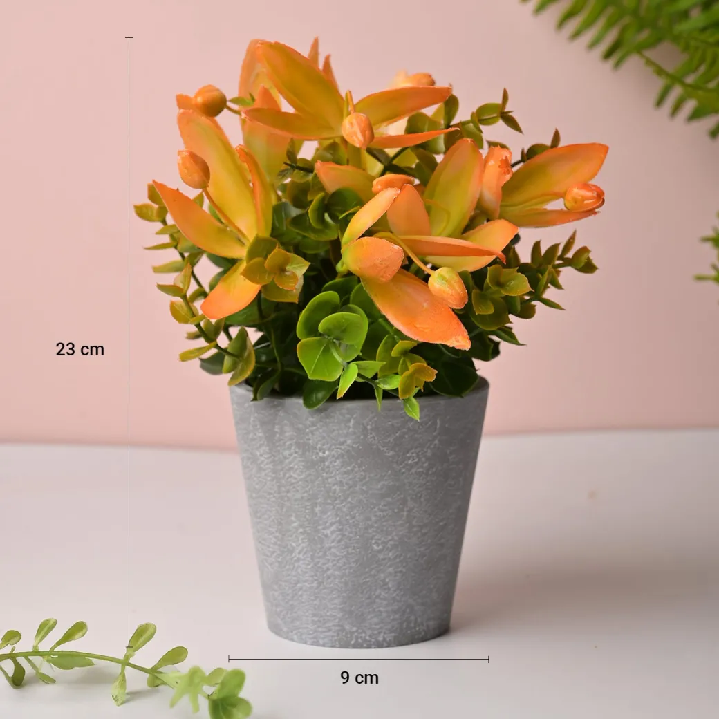 Artificial Flower With Pot – Green & Orange