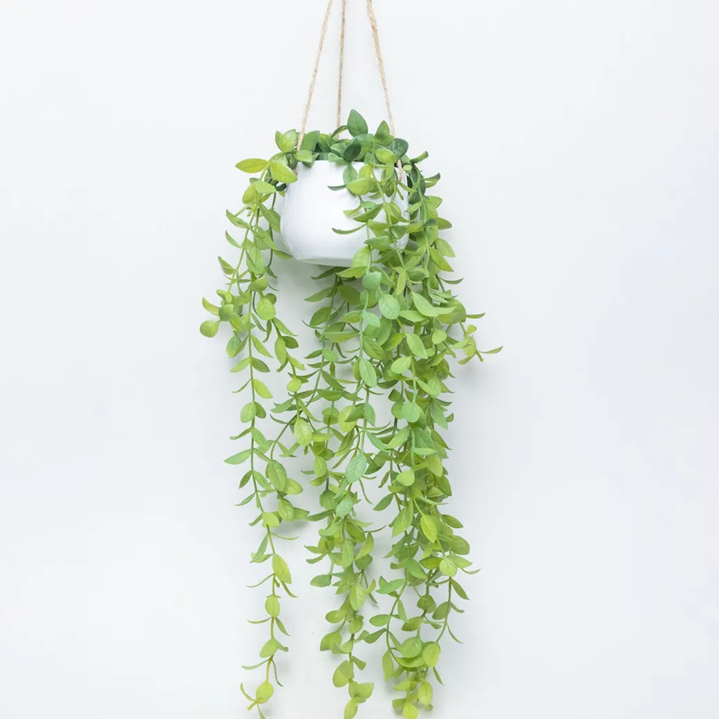 Artificial Greenery Hanging Plant With White Pot - For Wall Décor