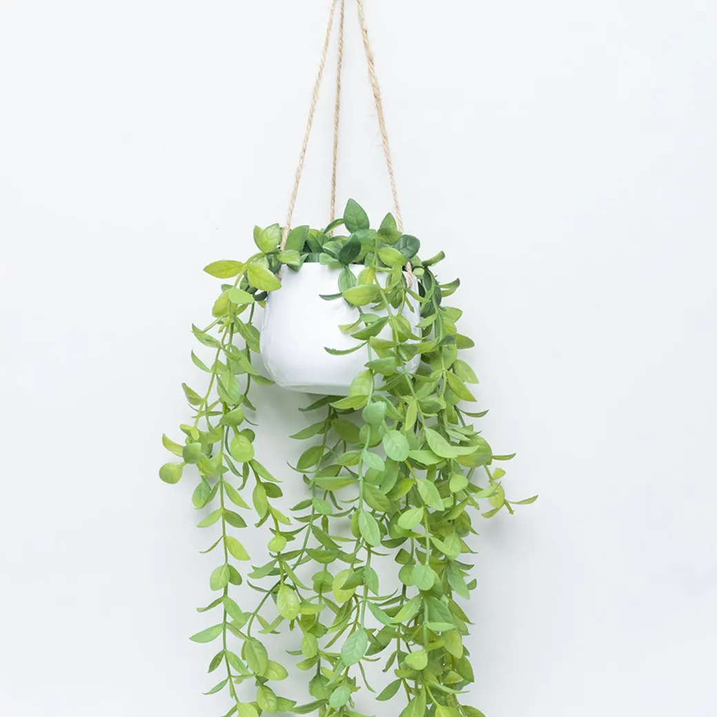 Artificial Greenery Hanging Plant With White Pot - For Wall Décor