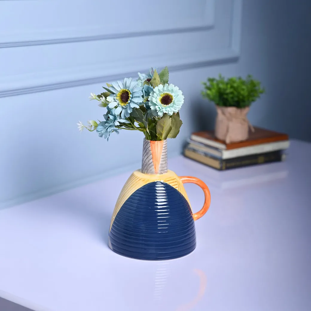 Asymmetrical Elegance - Blue & Yellow Vase