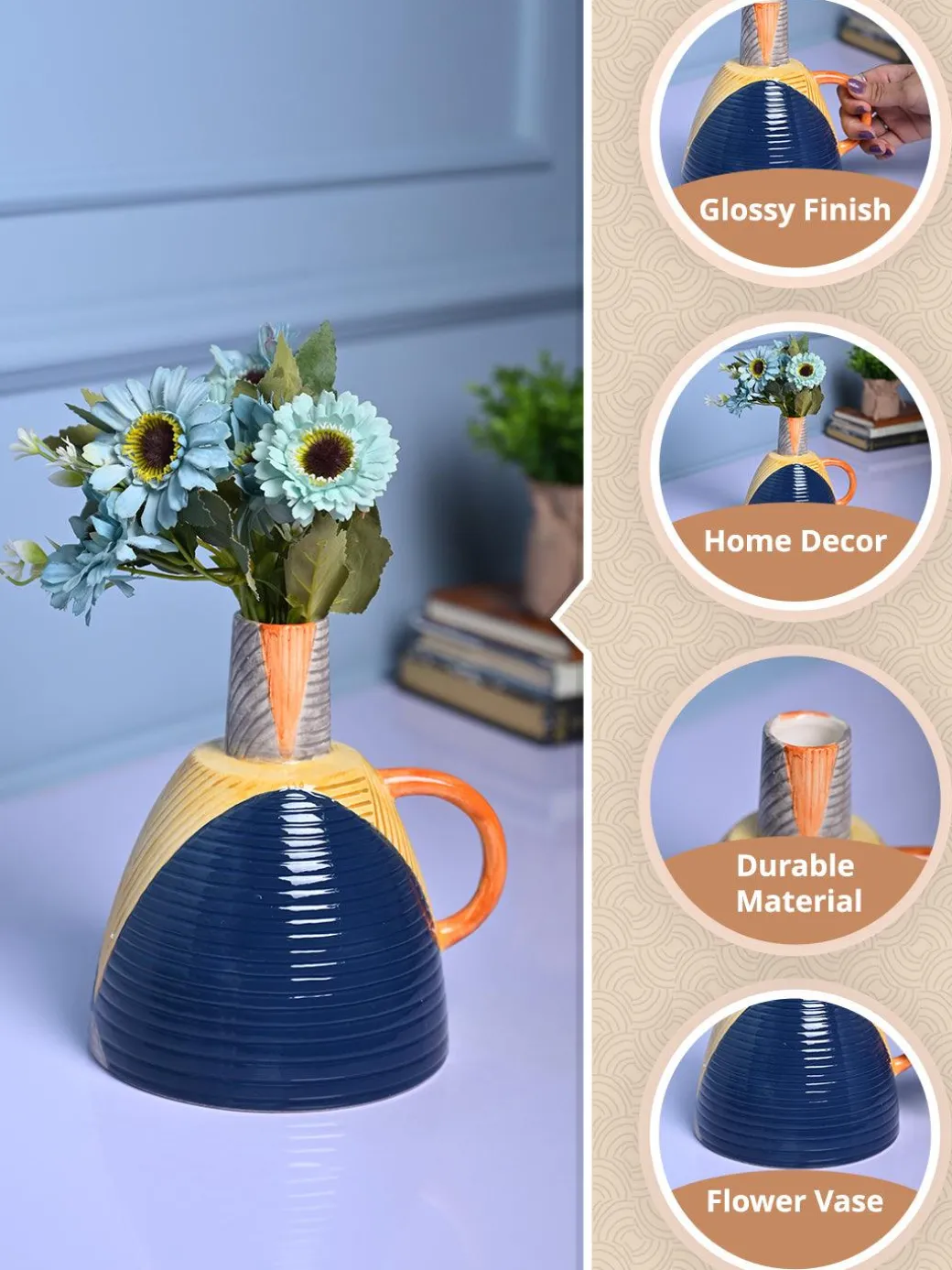 Asymmetrical Elegance - Blue & Yellow Vase