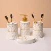 Bathroom Accessory Set (White with Brown, Ceramic – 4 Pc)