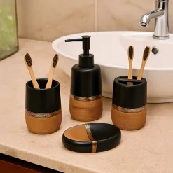 Bathroom Set (Set of 4) – Golden & Black