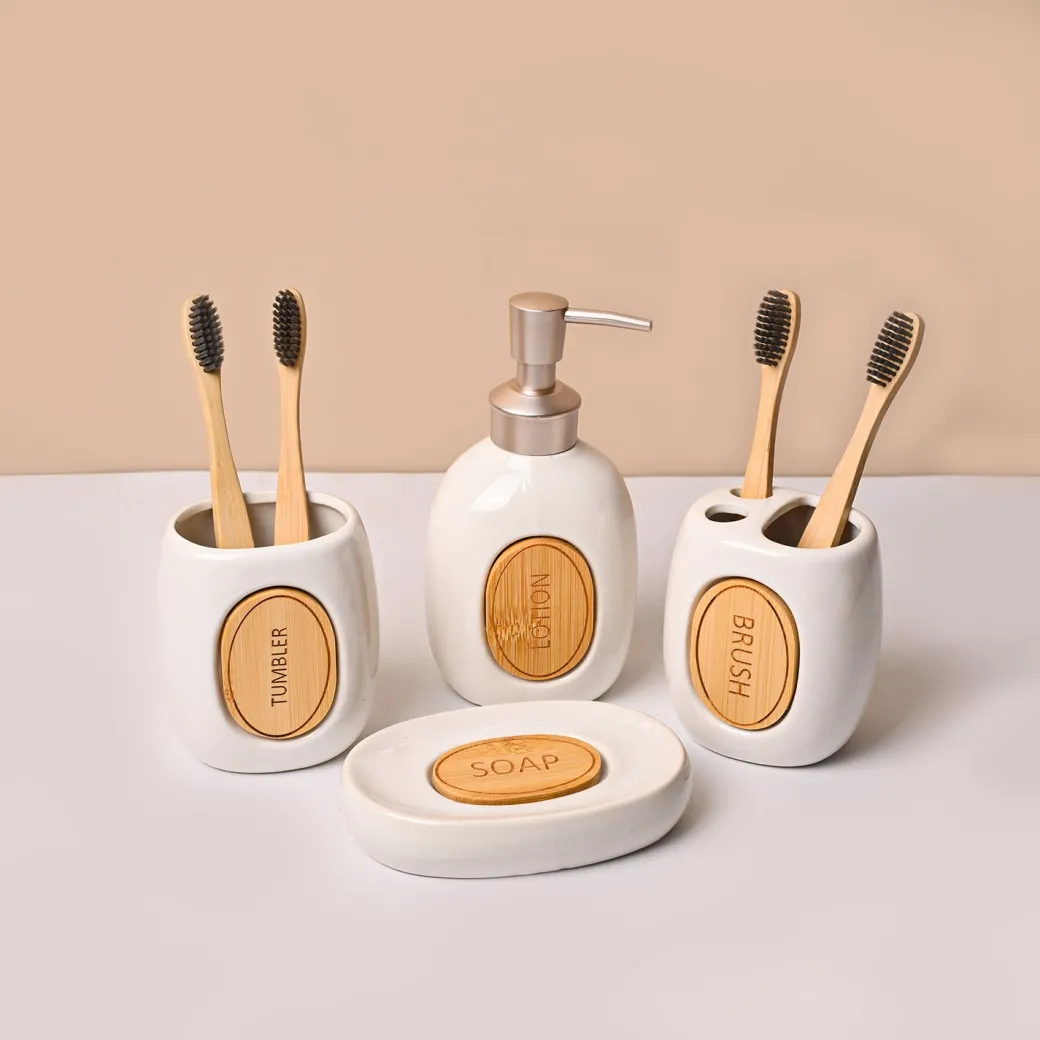Bathroom Set (Set of 4) – White Ceramic