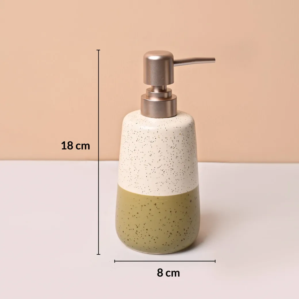 Bathroom Set (Set of 4) – White & Green Ceramic