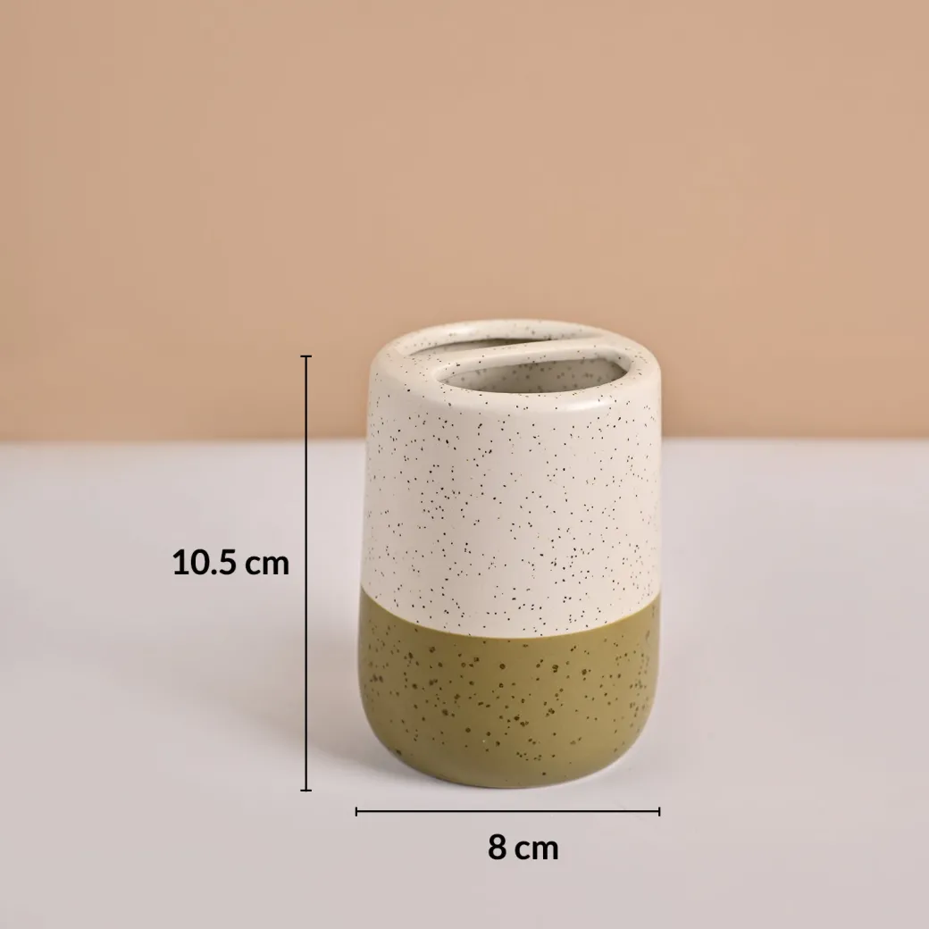 Bathroom Set (Set of 4) – White & Green Ceramic
