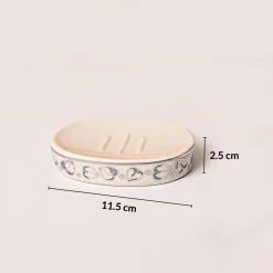 Bathroom Set (Set of 4) – White & Grey Ceramic (Leaf Design)