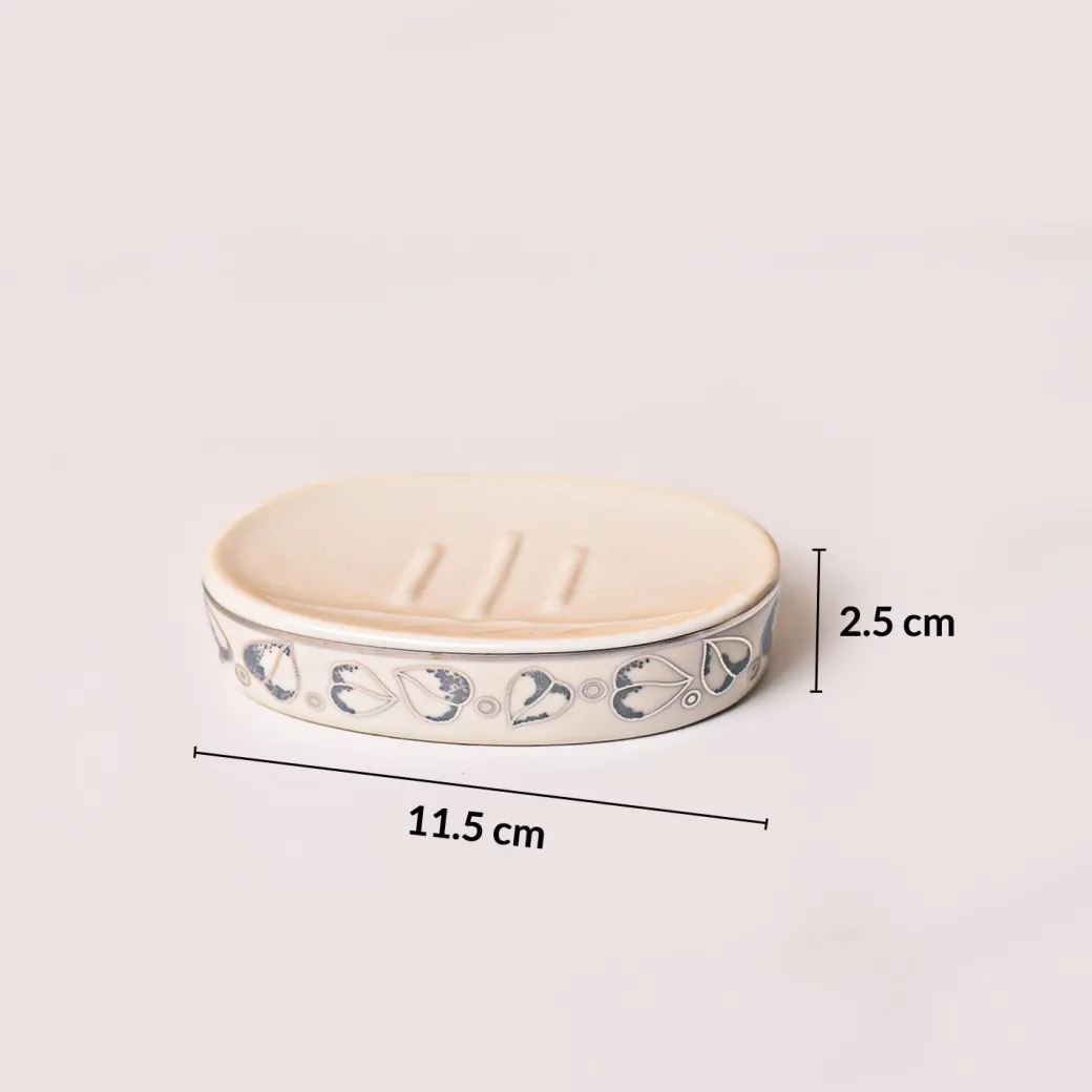 Bathroom Set (Set of 4) – White & Grey Ceramic (Leaf Design)