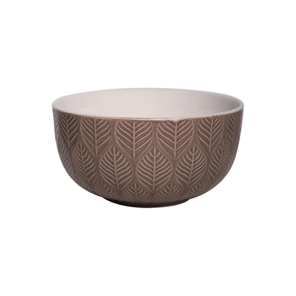 Beige Ceramic Bowl - 580Ml, Leaf Pattern