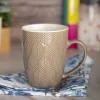 Beige Ceramic Mug - 360Ml, Leaf Pattern