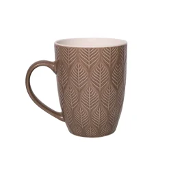 Beige Ceramic Mug - 360Ml, Leaf Pattern