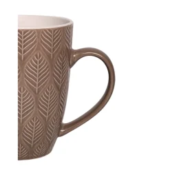 Beige Ceramic Mug - 360Ml, Leaf Pattern