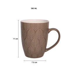 Beige Ceramic Mug - 360Ml, Leaf Pattern