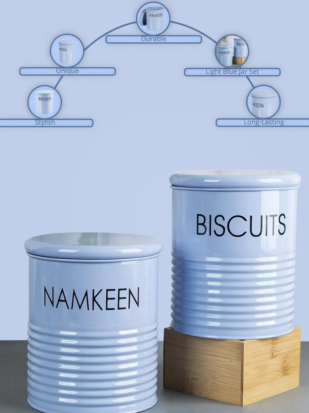 Biscuits & Namkeen Jar Set Of 2 ( Light Blue, Each 1700 Ml )