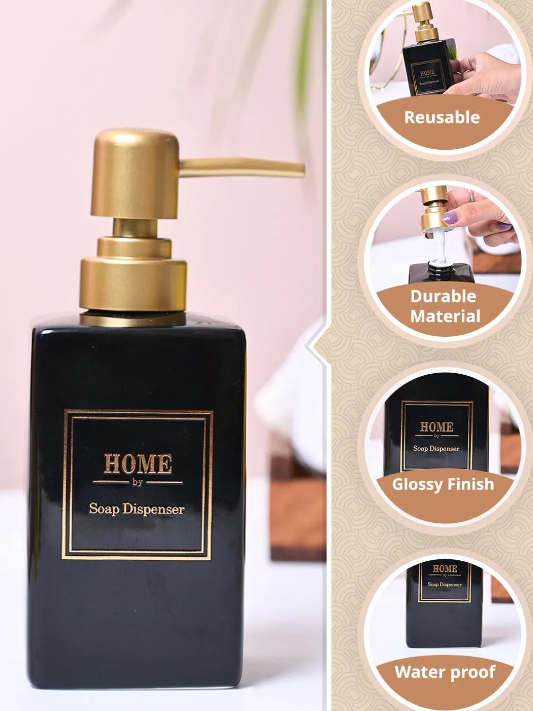 Black and Golden Square Soap Dispenser
