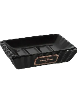 Black Ceramic Bathroom Set Of 4 - Ribbed Design, Bath Accessories