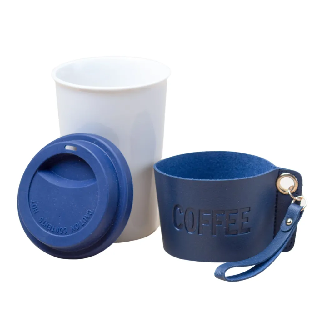 Black Ceramic Sipper - Leather Grip, 350 Ml