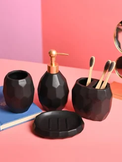 Black Ceramic Soap Dispenser - Set Of 4