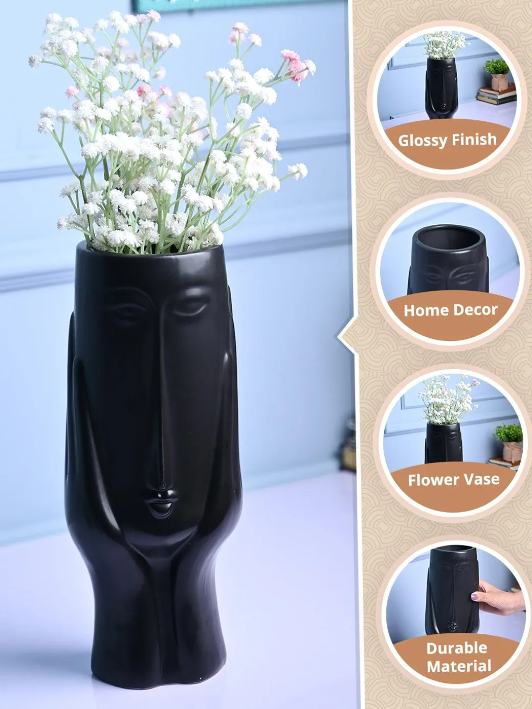 Black Glossy Ceramic Vase - Artistic Elegance