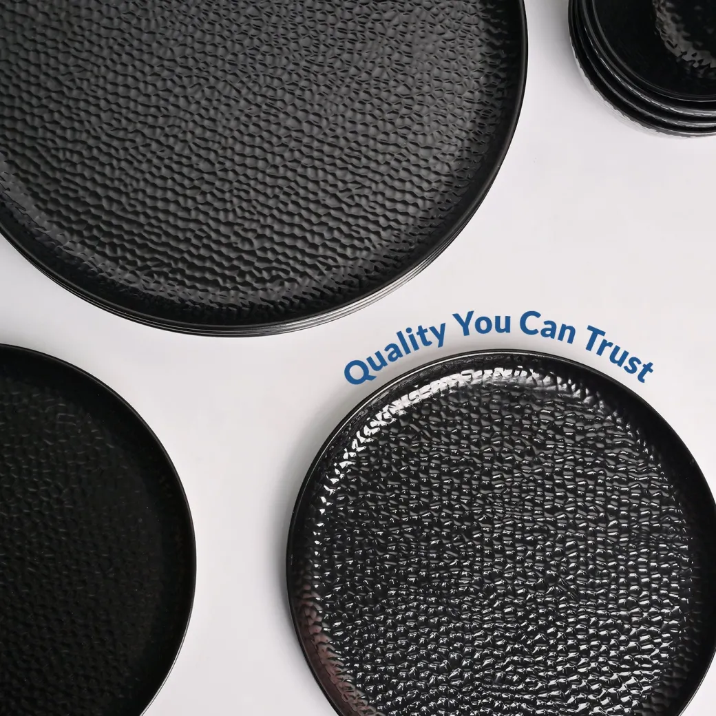 Black Hammered Melamine Dinner Set – 12 Pcs