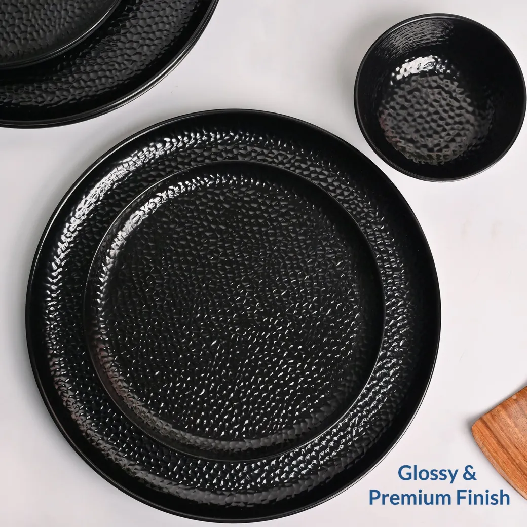 Black Hammered Melamine Dinner Set – 12 Pcs