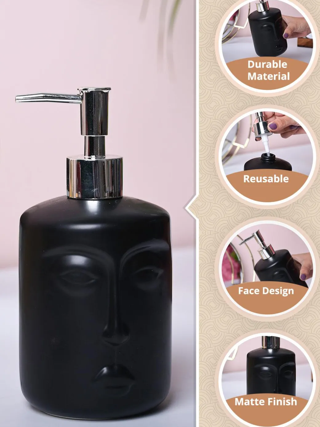 Black Matte Face Soap Dispenser - Cylindrical Shape