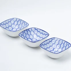 Blue Ceramic Dish, Pack Of 3 - Big Geometric Pattern, Serveware