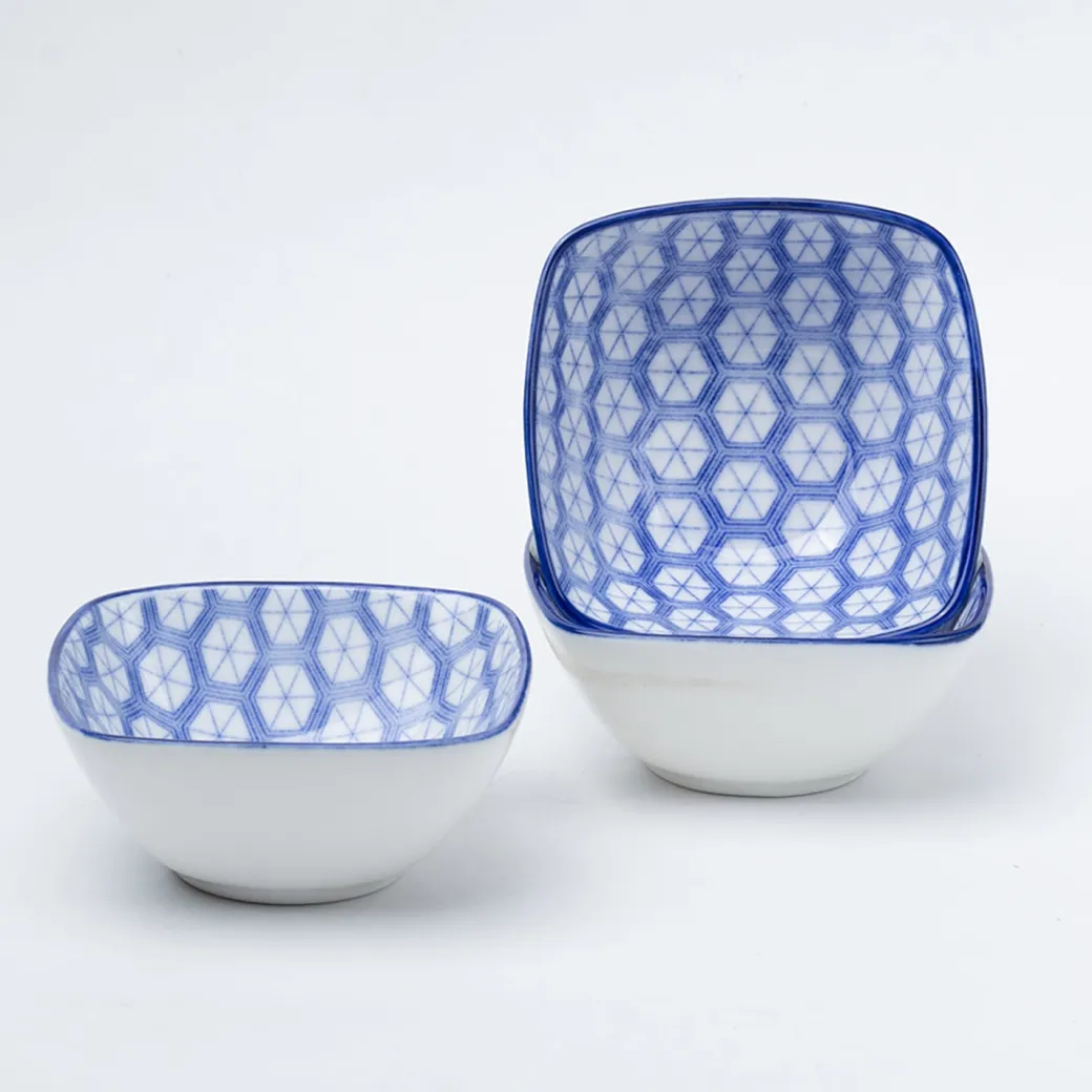 Blue Ceramic Dish, Pack Of 3 - Big Geometric Pattern, Serveware