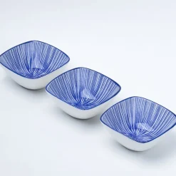 Blue Ceramic Dish, Pack Of 3 - Geometric Pattern, Serveware