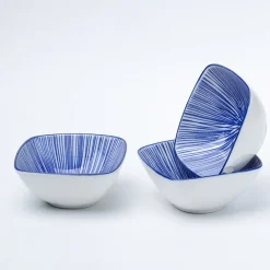 Blue Ceramic Dish, Pack Of 3 - Geometric Pattern, Serveware