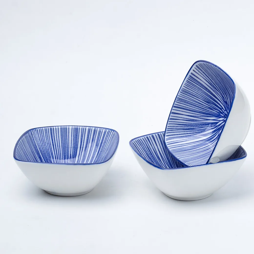 Blue Ceramic Dish, Pack Of 3 - Geometric Pattern, Serveware