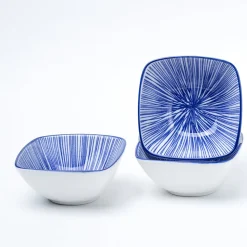 Blue Ceramic Dish, Pack Of 3 - Geometric Pattern, Serveware