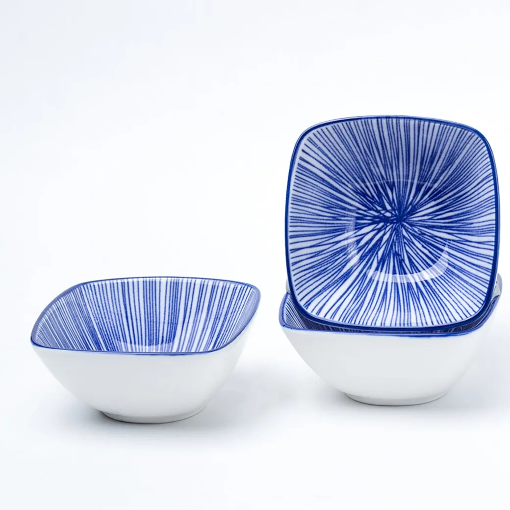 Blue Ceramic Dish, Pack Of 3 - Geometric Pattern, Serveware